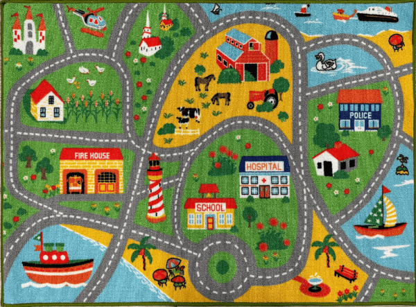 Furnish my Place 760 City Map | City Street Map Kids Rug for Nursery | Playroom | Bedroom & Classroom Area | Washable Play Mat | Multicolor