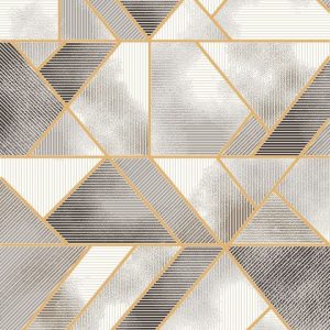 Modern Grey and Gold Geometric Rug – Code 2270