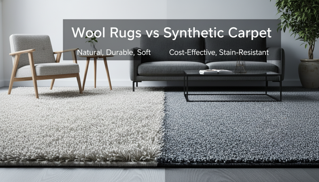 wool rugs vs synthetic carpet